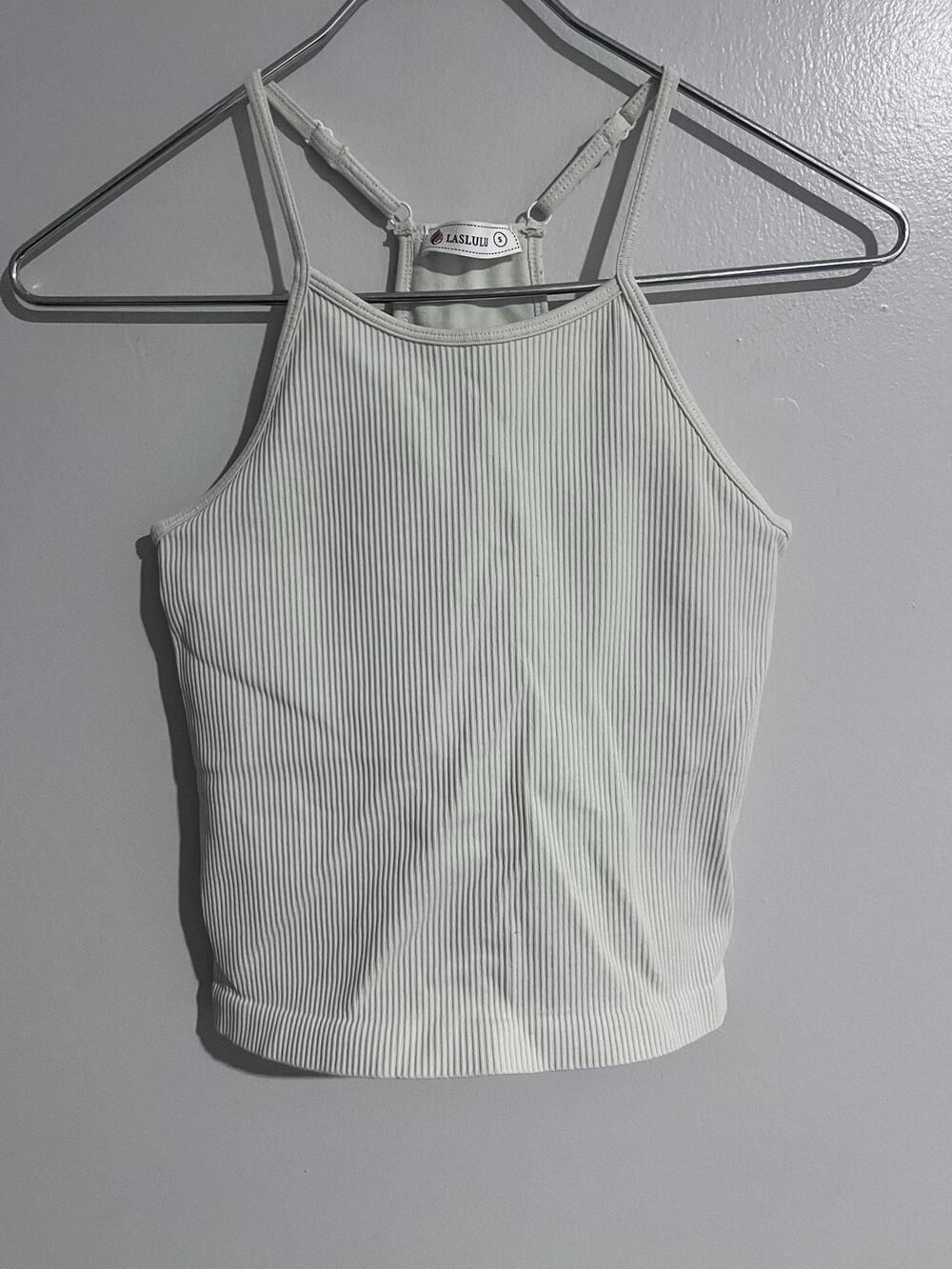 LASLULU Tank Womens S White Ribbed Camisole Adjustable Padded Stretch Slim